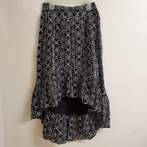 Black and White Long Flowy High Low Skirt